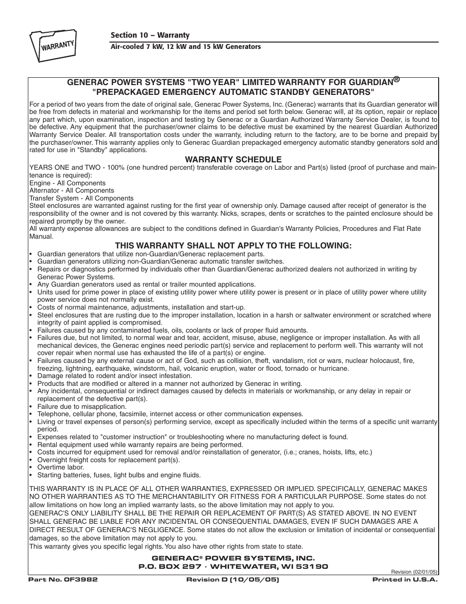 Generac Power Systems 04389-3 User Manual | Page 68 / 68