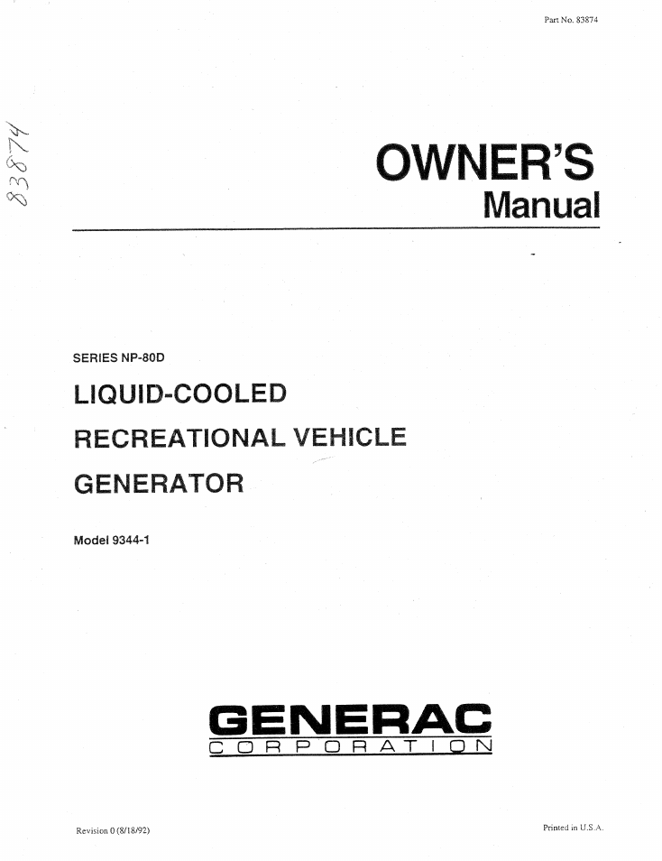 Generac Power Systems 9344-1 User Manual | 40 pages