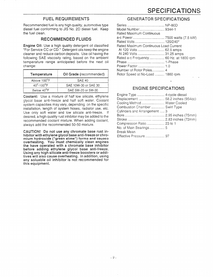 Specifications | Generac Power Systems 9344-1 User Manual | Page 11 / 40