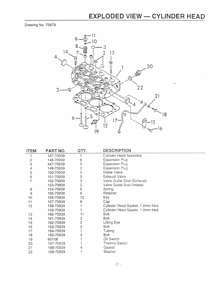 Exploded view — cylinder head | Generac Power Systems 9344-1 User Manual | Page 23 / 40
