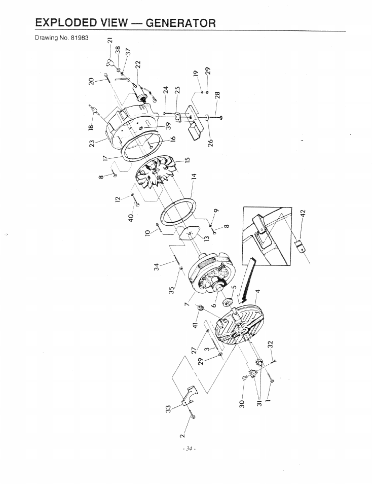 Exploded view — generator | Generac Power Systems 9344-1 User Manual | Page 36 / 40