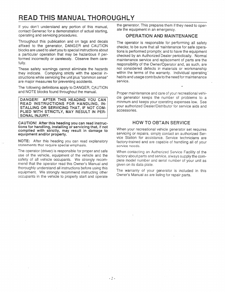 Read this manual thoroughly | Generac Power Systems 9344-1 User Manual | Page 4 / 40