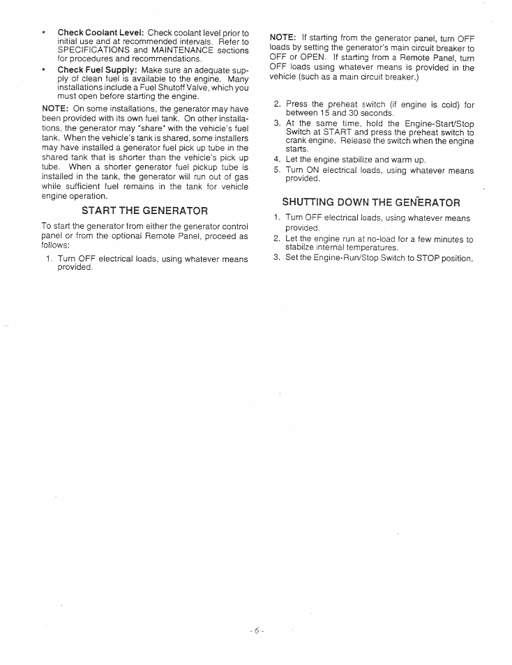 Start the generator, Shutting down the generator | Generac Power Systems 9344-1 User Manual | Page 8 / 40
