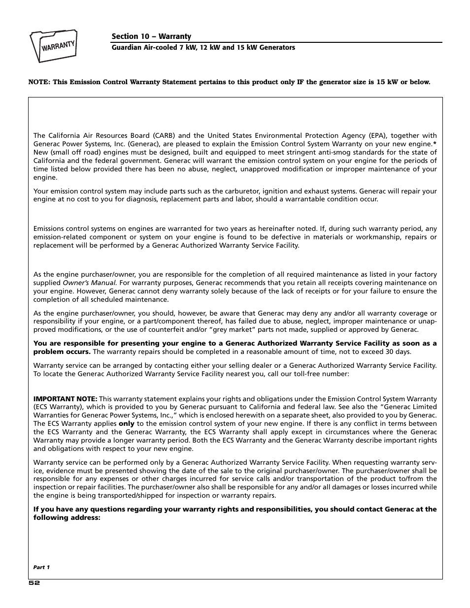 Generac Power Systems GUARDIAN 04758-0 User Manual | Page 54 / 56