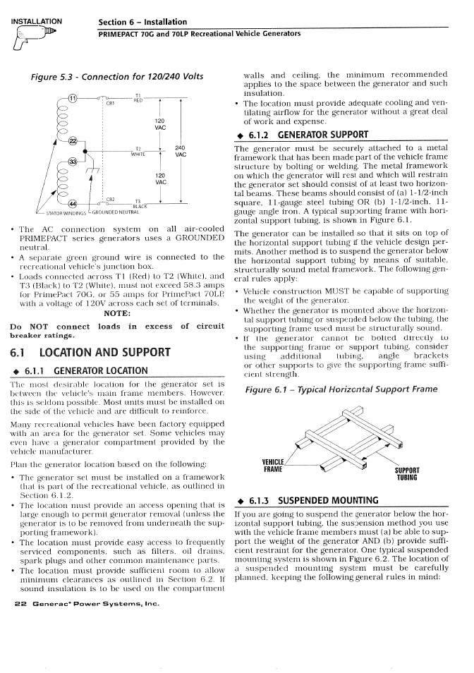 1 location and support | Generac Power Systems 000595-1 User Manual | Page 24 / 56