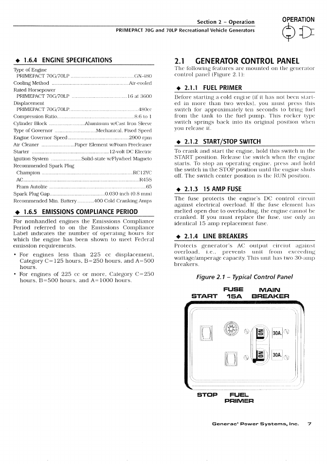1 generator control panel | Generac Power Systems 000595-1 User Manual | Page 9 / 56