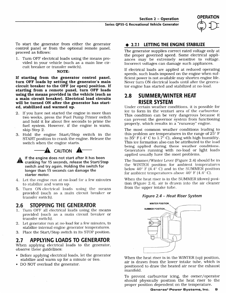 Operation, 1 lehing the engine stabilize, Letting the engine stabilize | Generac Power Systems 00862-2 User Manual | Page 11 / 52