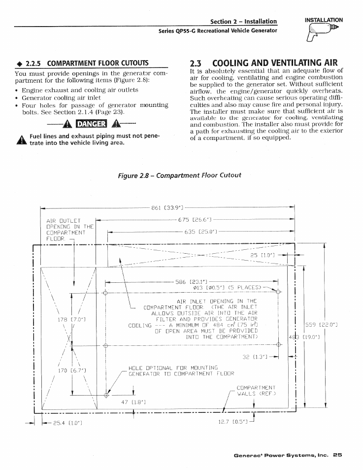 5 compartment floor cutouts, Danger, Compartment floor cutouts | Generac Power Systems 00862-2 User Manual | Page 27 / 52