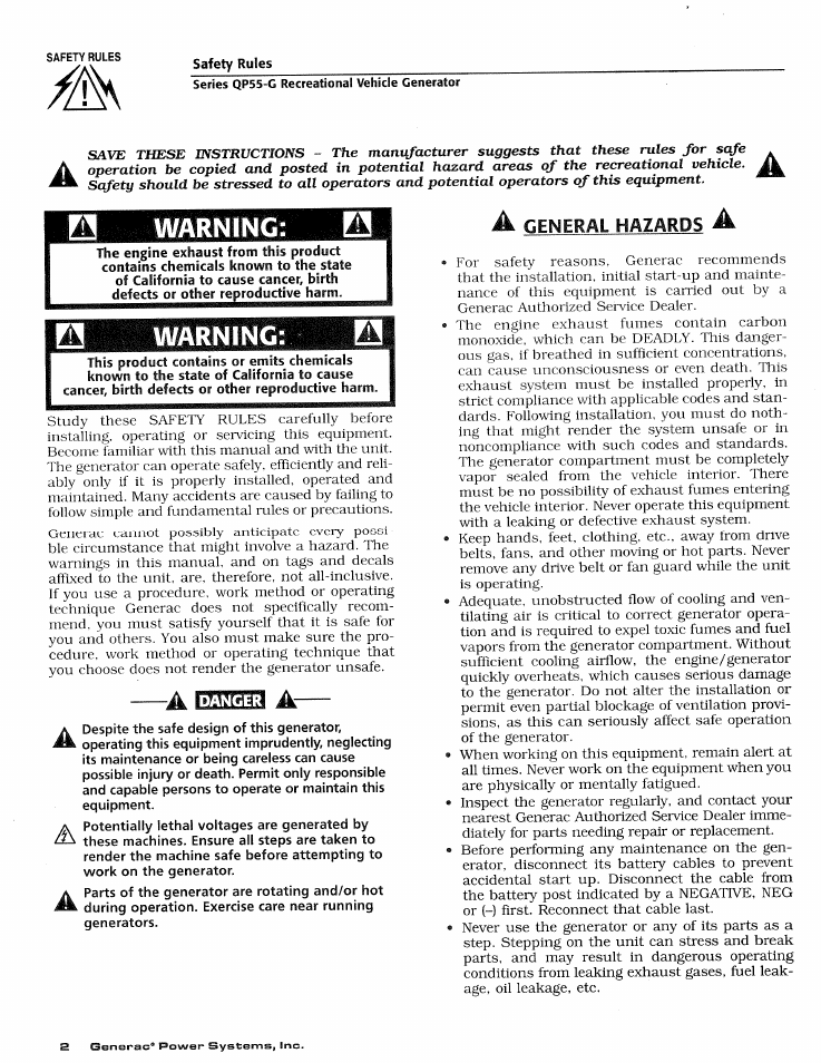 Warning | Generac Power Systems 00862-2 User Manual | Page 4 / 52