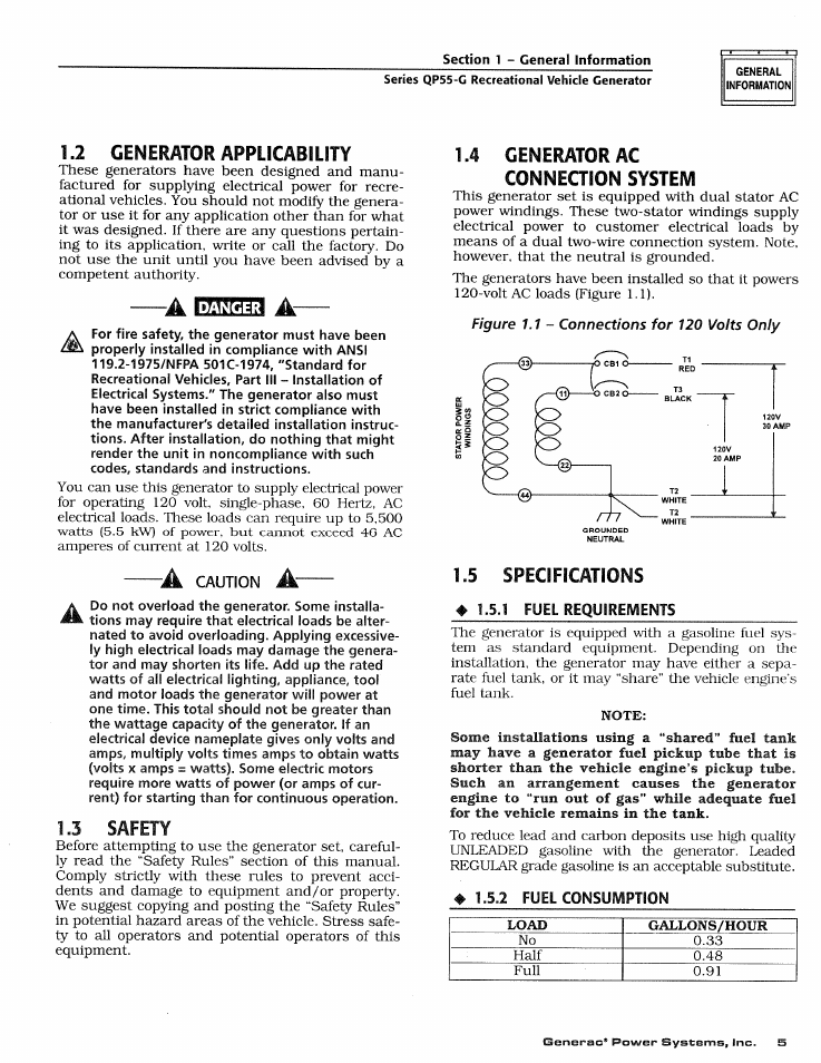Danger, 1 fuel requirements, 2 fuel consumption | Fuel requirements, Fuel consumption | Generac Power Systems 00862-2 User Manual | Page 7 / 52
