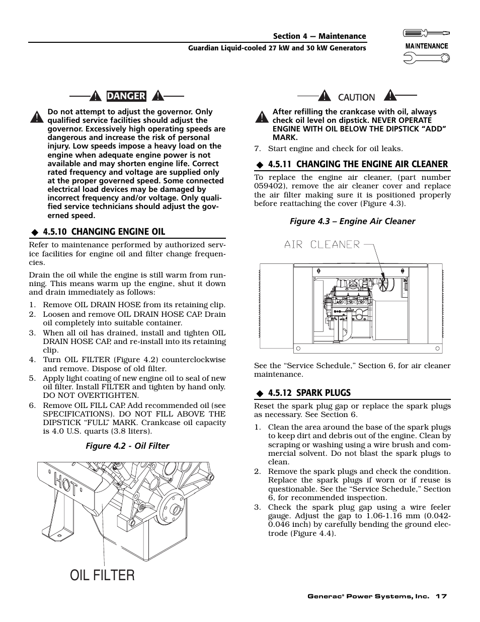 Oil filter | Generac Power Systems 004988-2 User Manual | Page 19 / 48