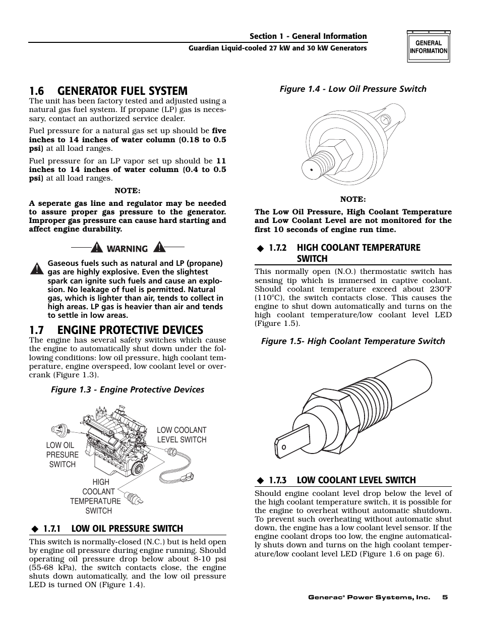 6 generator fuel system, 7 engine protective devices | Generac Power Systems 004988-2 User Manual | Page 7 / 48