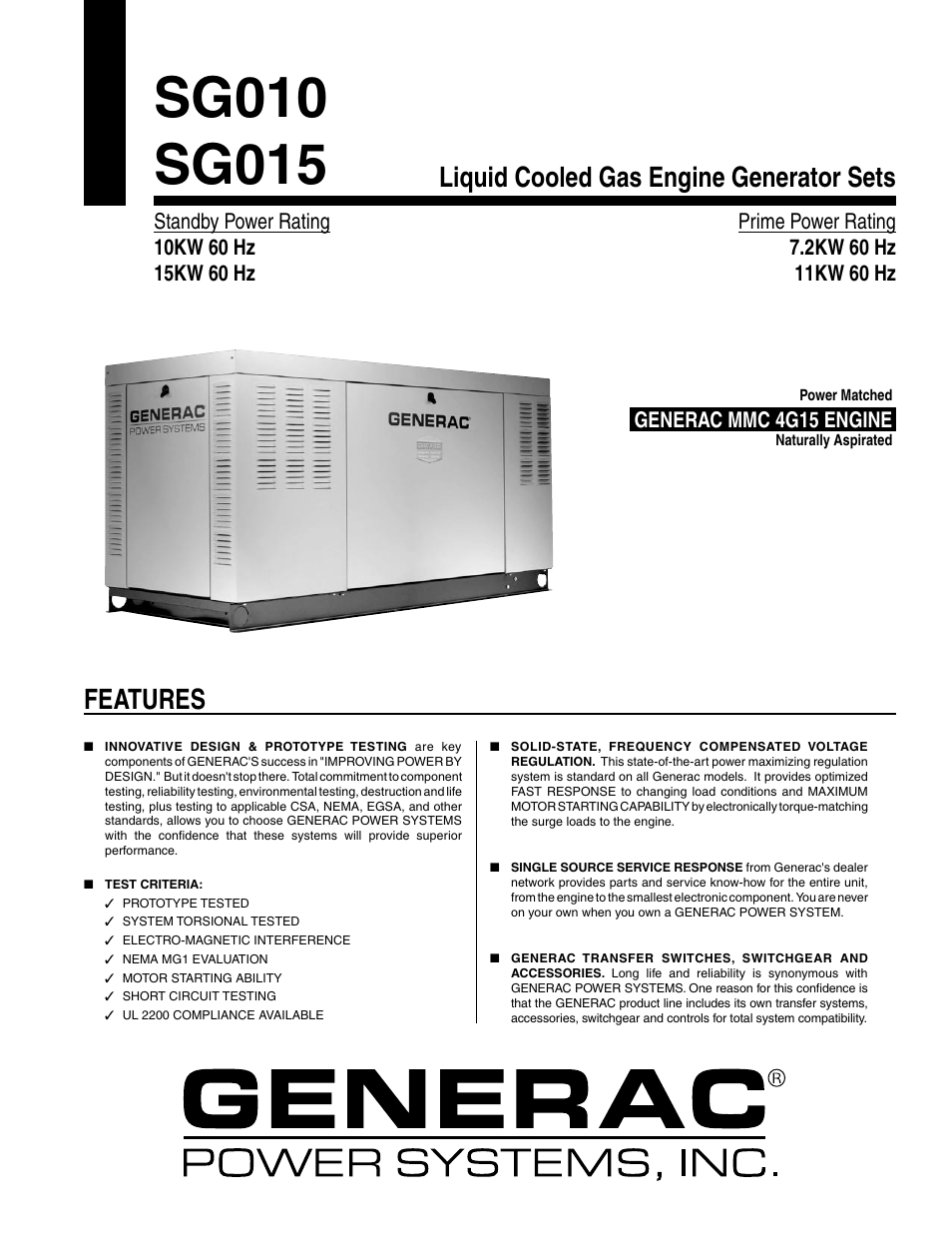 Generac Power Systems SG015 User Manual | 4 pages