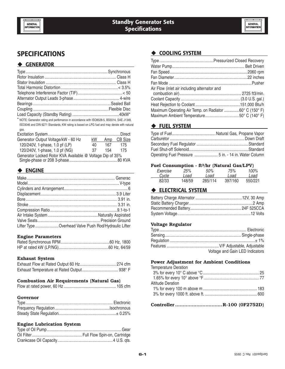 Specifications | Generac Power Systems 005223-0 User Manual | Page 10 / 56