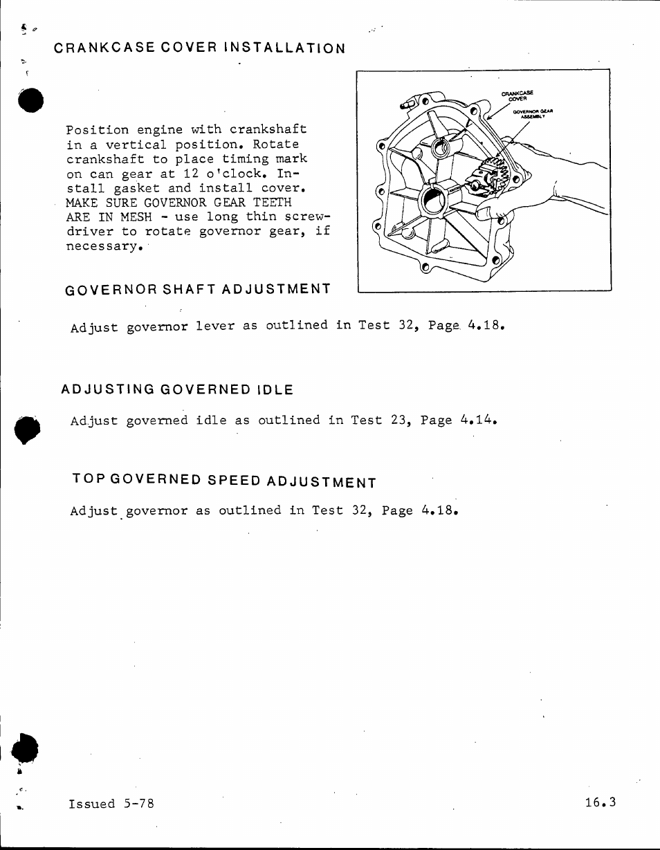 Crankcase cover installation, Adjusting governed idle, Topgoverned speed adjustment | Generac Power Systems TXP User Manual | Page 91 / 91