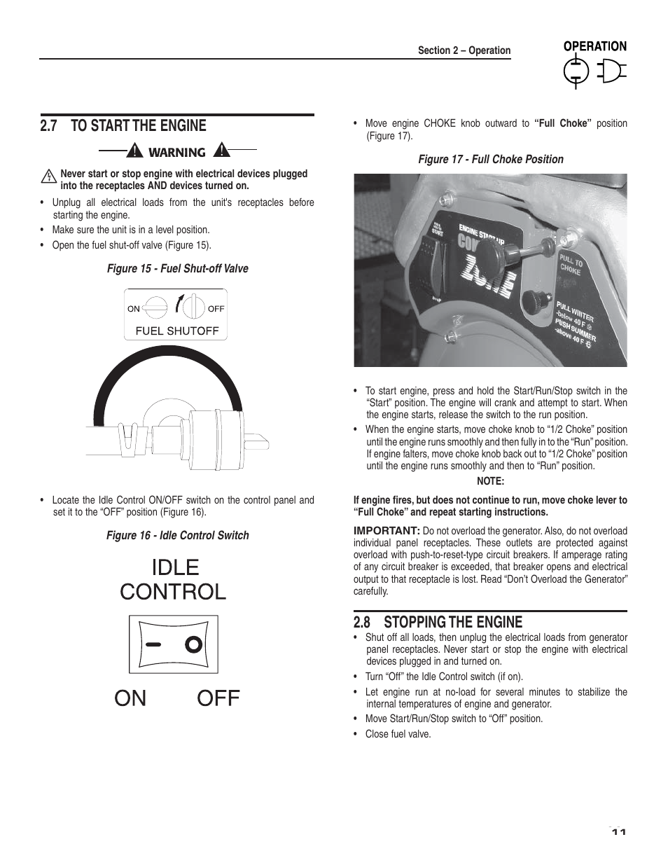 7 to start the engine, 8 stopping the engine | Generac Power Systems 004987-2 User Manual | Page 13 / 36