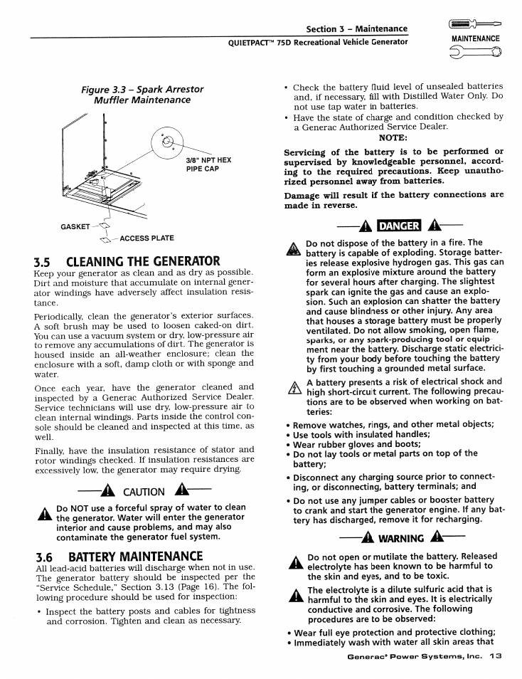 6 battery maintenance, Battery maintenance, 5 cleaning the generator | Oiutiofsi jk | Generac Power Systems 004270-1 User Manual | Page 15 / 68