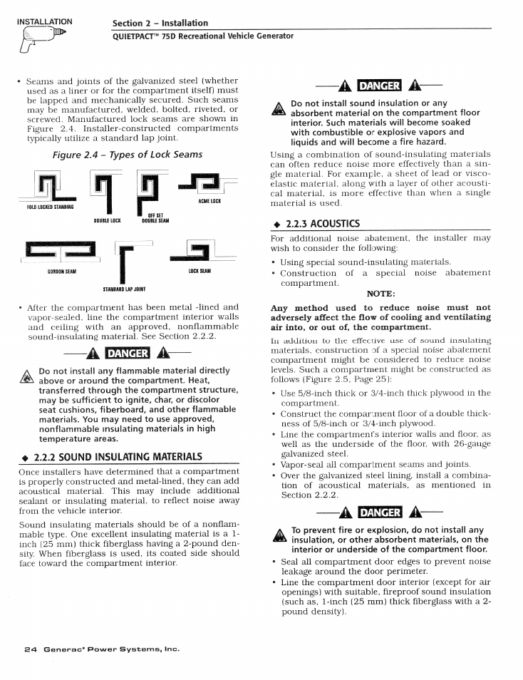 2 sound insulating iviaterials, 3 acoustics, Sound insulating materials | Acoustics, Ч дг | Generac Power Systems 004270-1 User Manual | Page 26 / 68