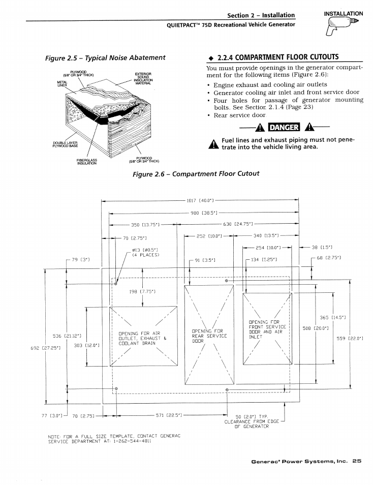 4 compartment floor cutouts, Compartment floor cutouts | Generac Power Systems 004270-1 User Manual | Page 27 / 68