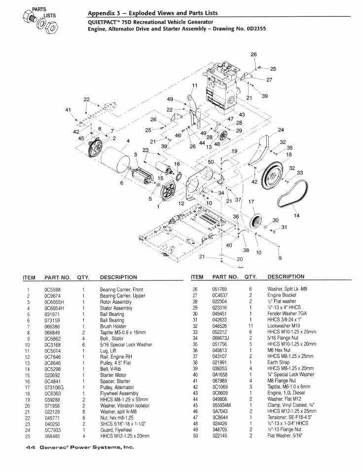 Appendix 5 — exploded views and parts lists | Generac Power Systems 004270-1 User Manual | Page 46 / 68