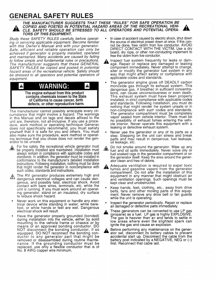 Warning, General safety rules | Generac Power Systems 9344-2 User Manual | Page 2 / 40
