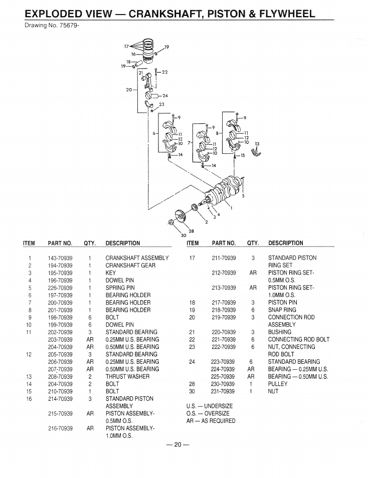 Exploded view — crankshaft, piston & flywheel | Generac Power Systems 9344-2 User Manual | Page 22 / 40