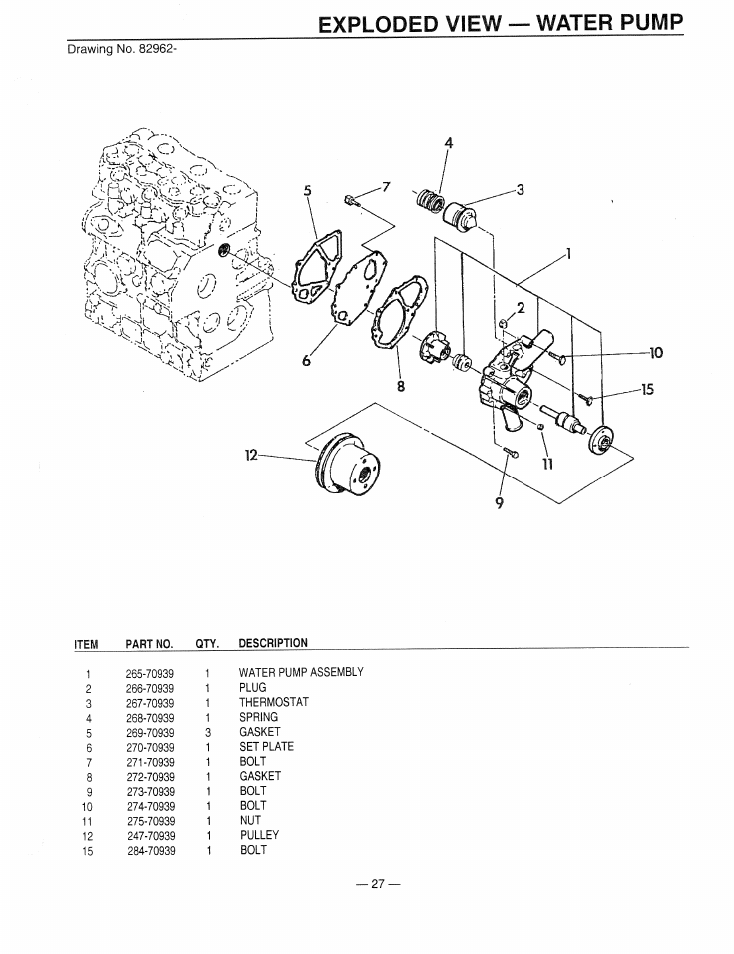 Exploded view — water pump | Generac Power Systems 9344-2 User Manual | Page 29 / 40