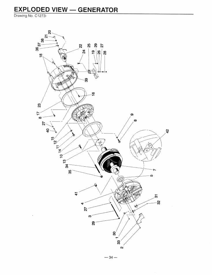 Exploded view — generator | Generac Power Systems 9344-2 User Manual | Page 36 / 40