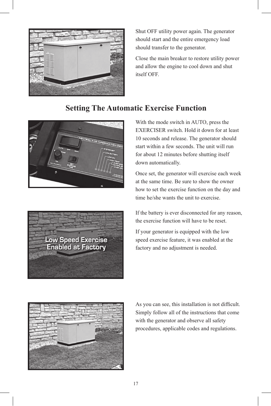 Setting the automatic exercise function | Generac Power Systems OG 2697 User Manual | Page 18 / 20