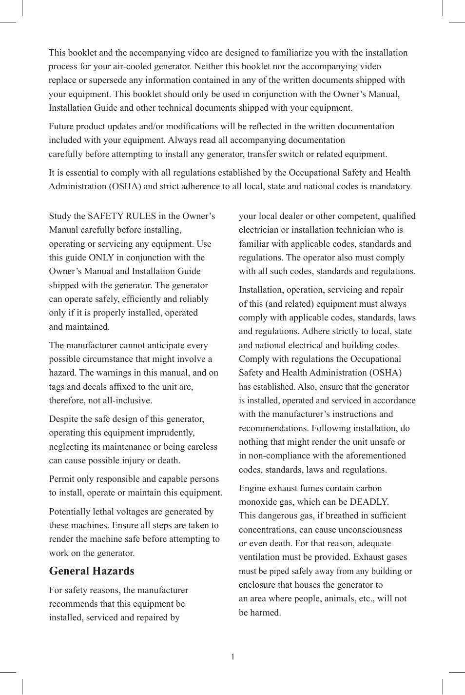 General hazards | Generac Power Systems OG 2697 User Manual | Page 2 / 20