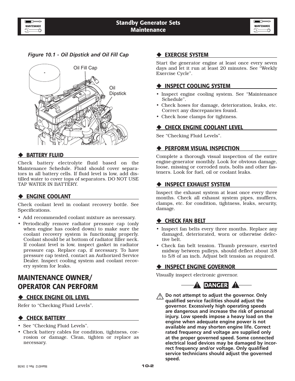 Maintenance owner/ operator can perform | Generac Power Systems 005261-1 User Manual | Page 17 / 64