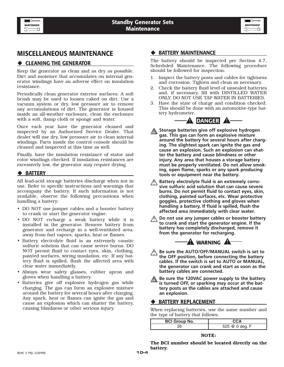 Miscellaneous maintenance | Generac Power Systems 005261-1 User Manual | Page 19 / 64