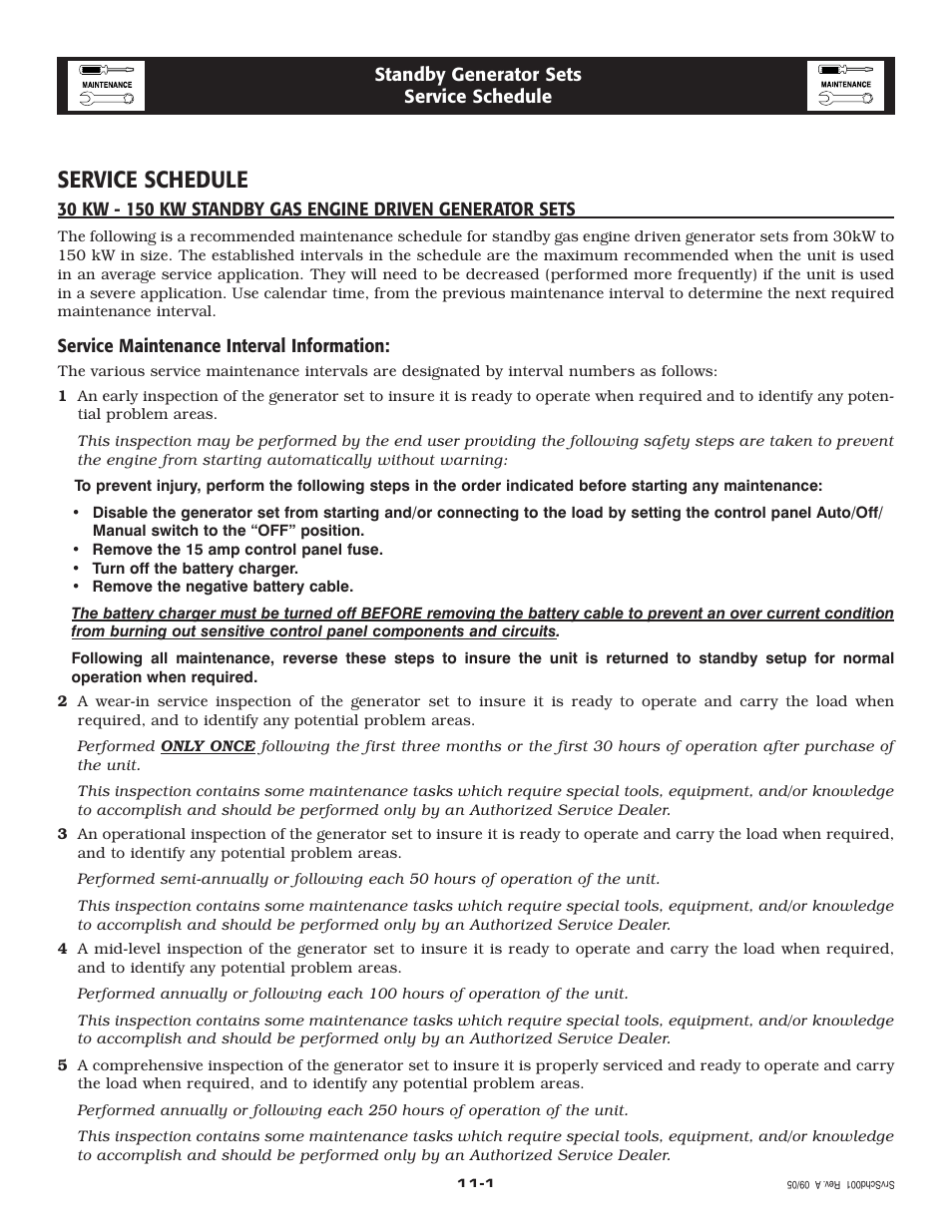 Service schedule | Generac Power Systems 005261-1 User Manual | Page 20 / 64