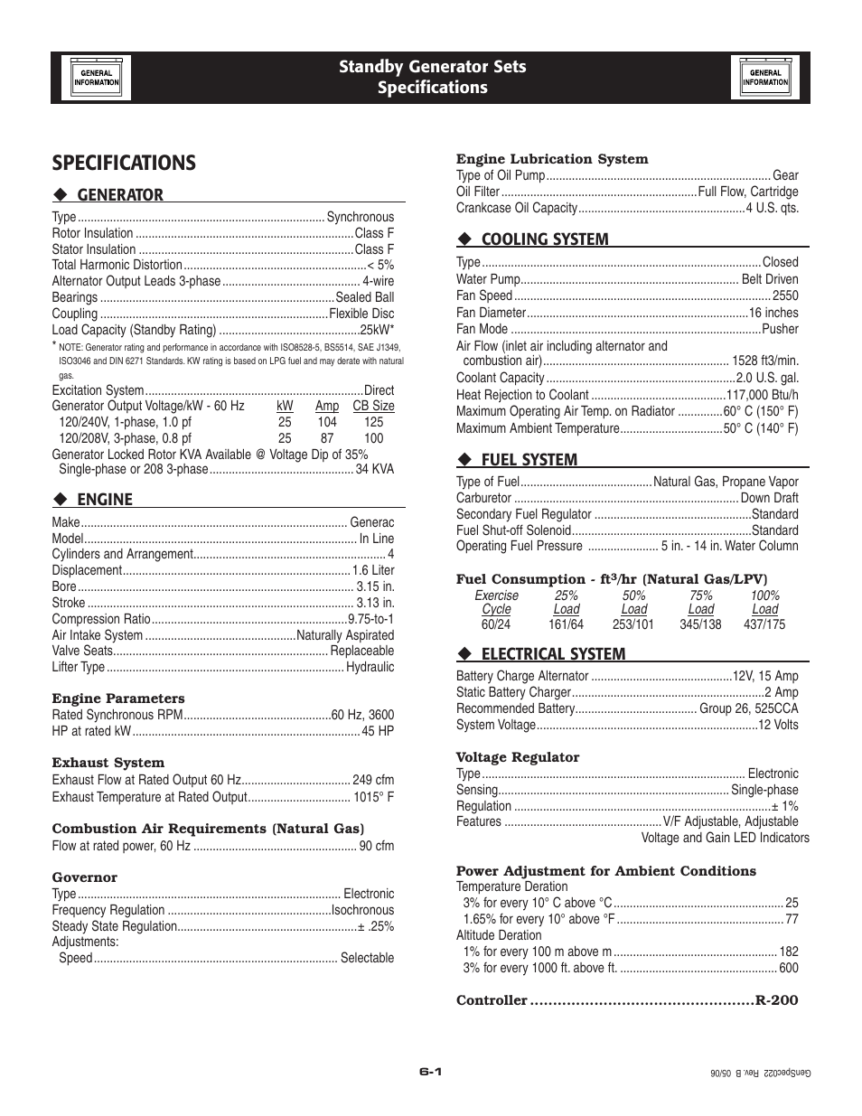 Specifications | Generac Power Systems 005324-1 User Manual | Page 10 / 64