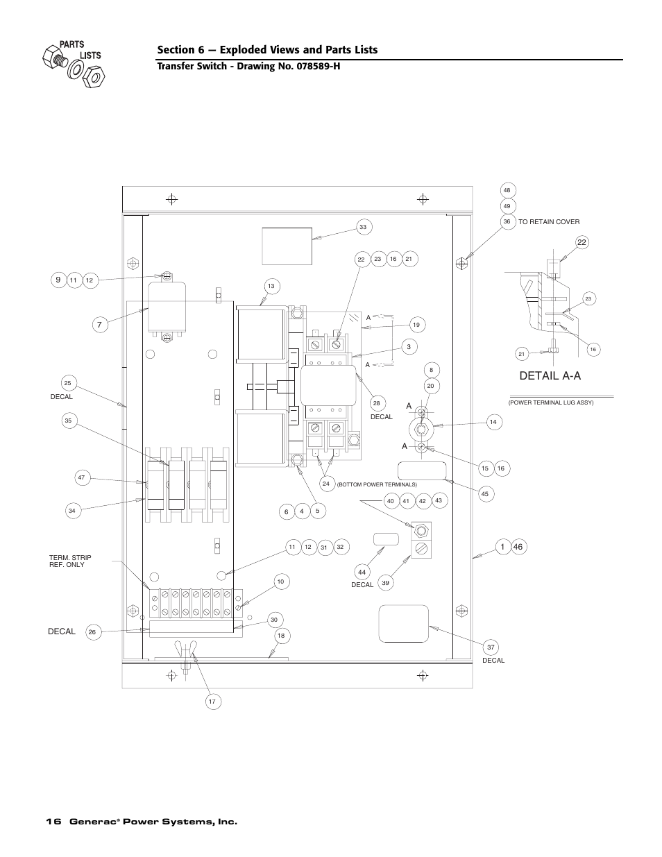 Detail a-a | Generac Power Systems 09227-0 User Manual | Page 18 / 20