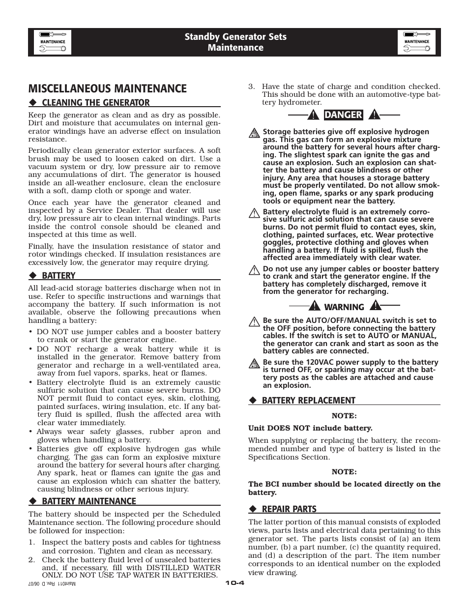 Miscellaneous maintenance | Generac Power Systems 30 User Manual | Page 19 / 64