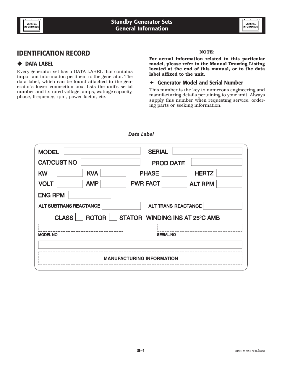 Identification record | Generac Power Systems 30 User Manual | Page 6 / 64