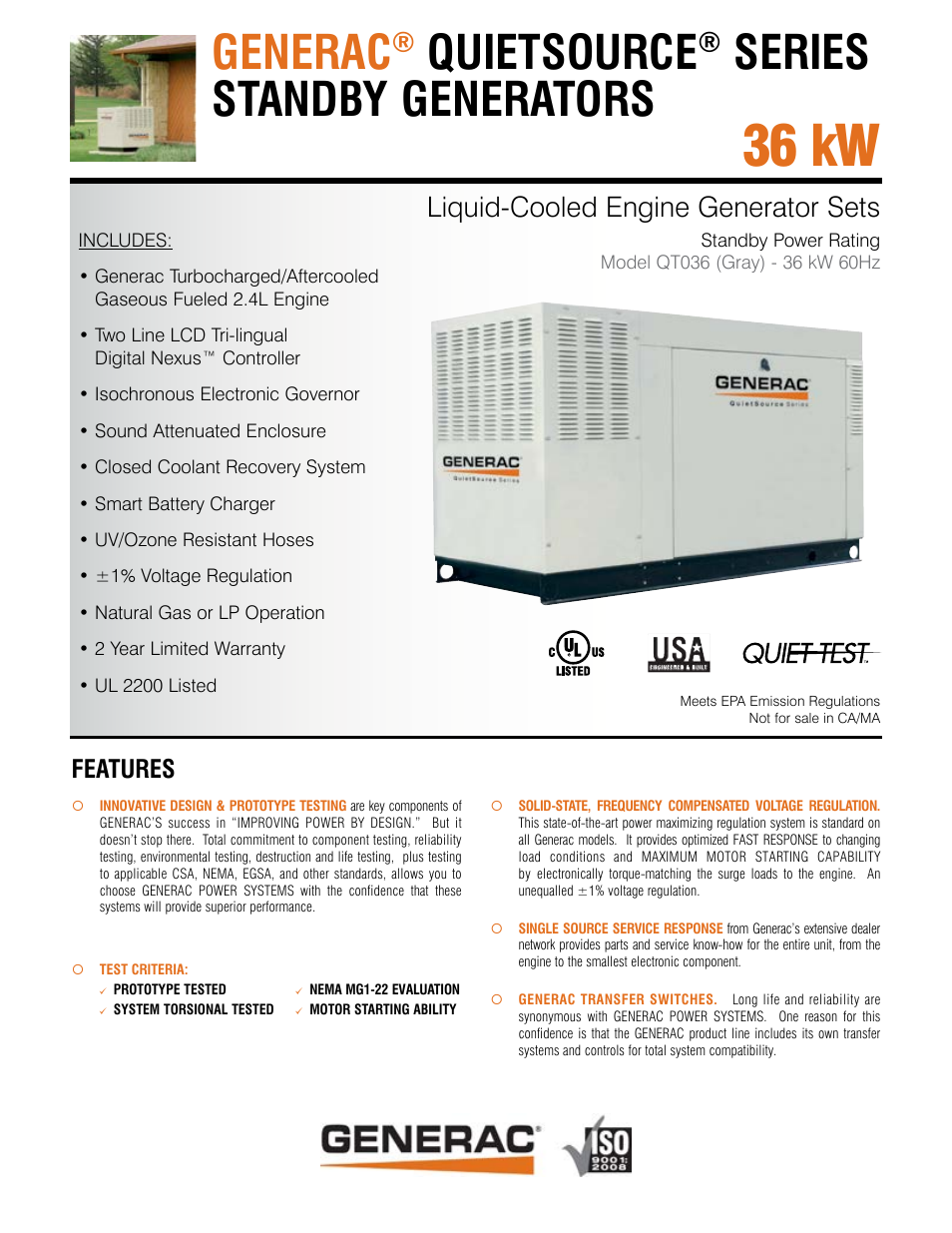 Generac Power Systems Generac Quitesource Series QT036 User Manual | 6 pages
