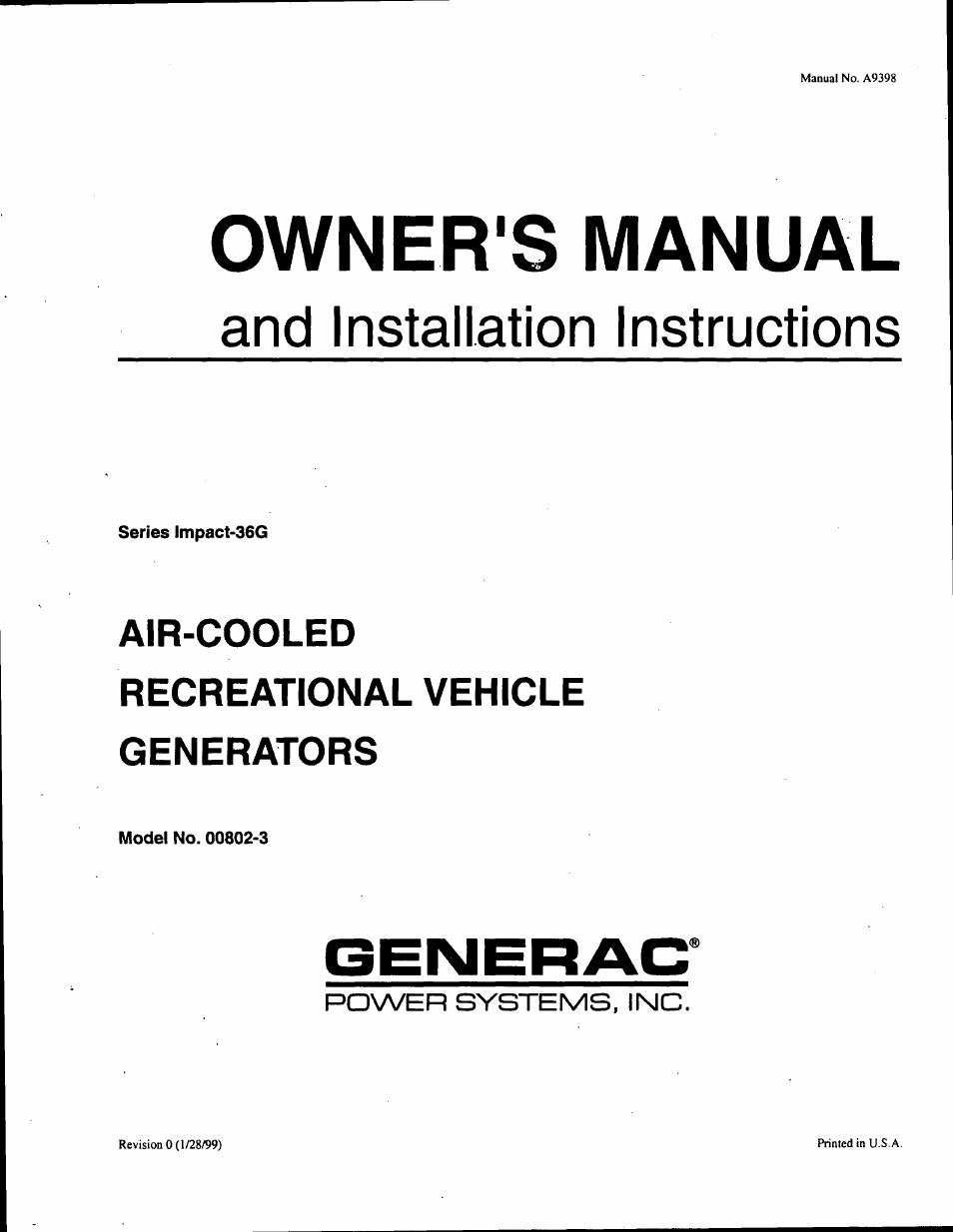 Generac Power Systems 00802-3 User Manual | 48 pages
