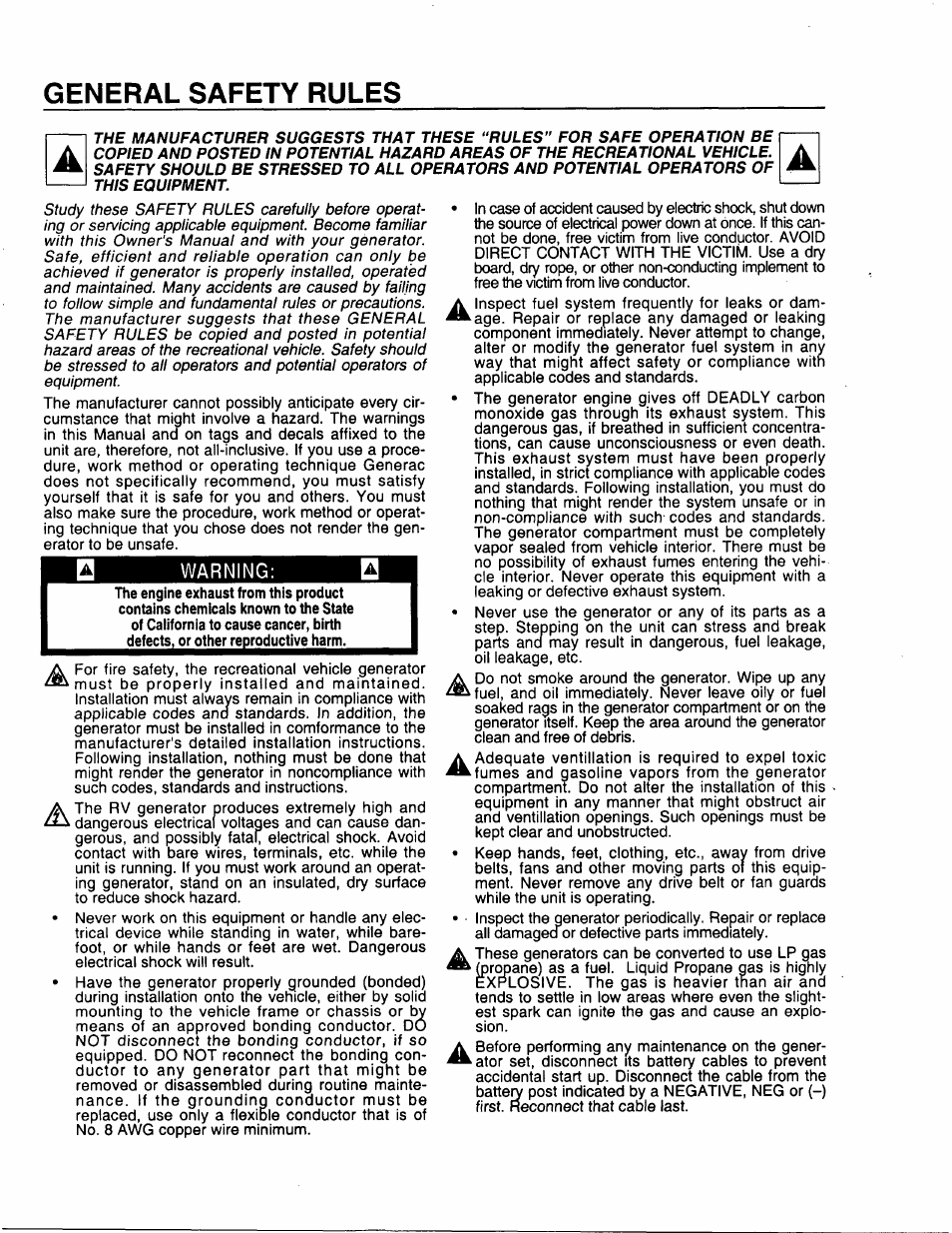 General safety rules, Warning | Generac Power Systems 00802-3 User Manual | Page 2 / 48