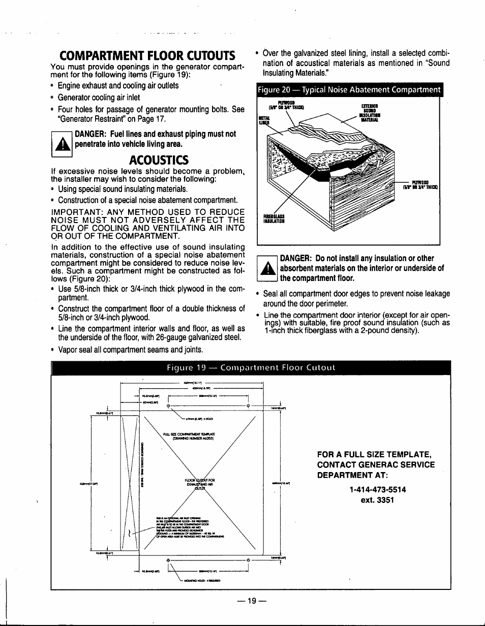 Compartment floor cutouts, Acoustics, Vrotwnuo) | Generac Power Systems 00802-3 User Manual | Page 21 / 48