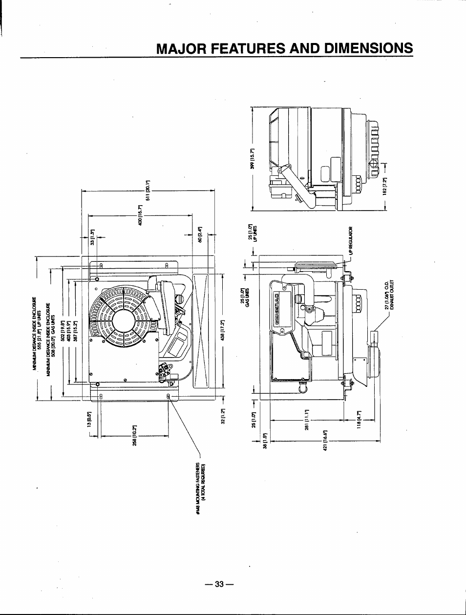Major features and dimensions | Generac Power Systems 00802-3 User Manual | Page 35 / 48