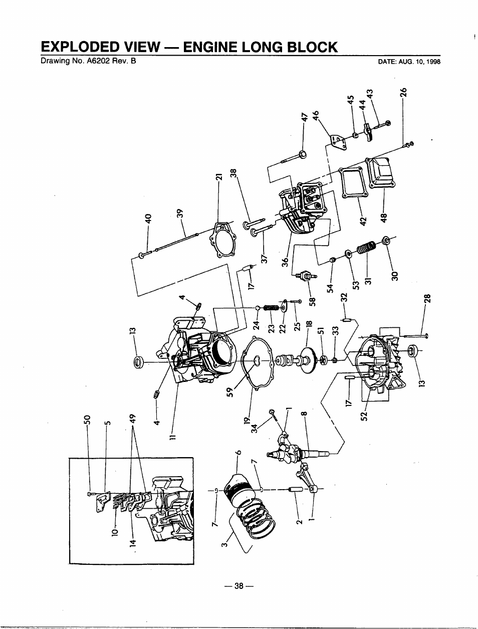 Exploded view — engine long block | Generac Power Systems 00802-3 User Manual | Page 40 / 48