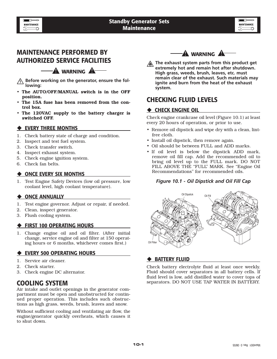 Cooling system, Checking fluid levels | Generac Power Systems 005219-0 User Manual | Page 16 / 60