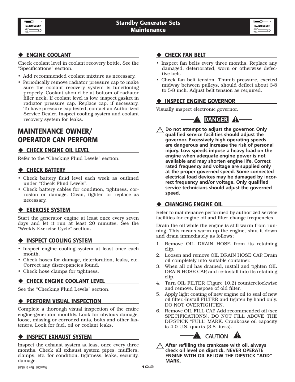 Maintenance owner/ operator can perform | Generac Power Systems 005219-0 User Manual | Page 17 / 60
