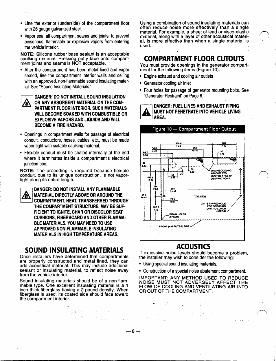 Sound insulating materials, Compartment floor cutouts | Generac Power Systems 91355 User Manual | Page 10 / 32