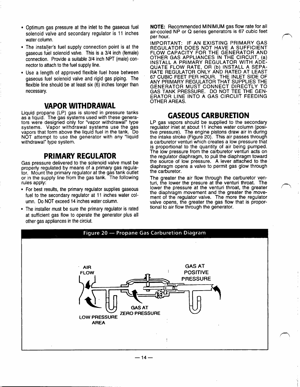 Vapor withdrawal, Primary regulator, Gaseous carburetion | Generac Power Systems 91355 User Manual | Page 16 / 32