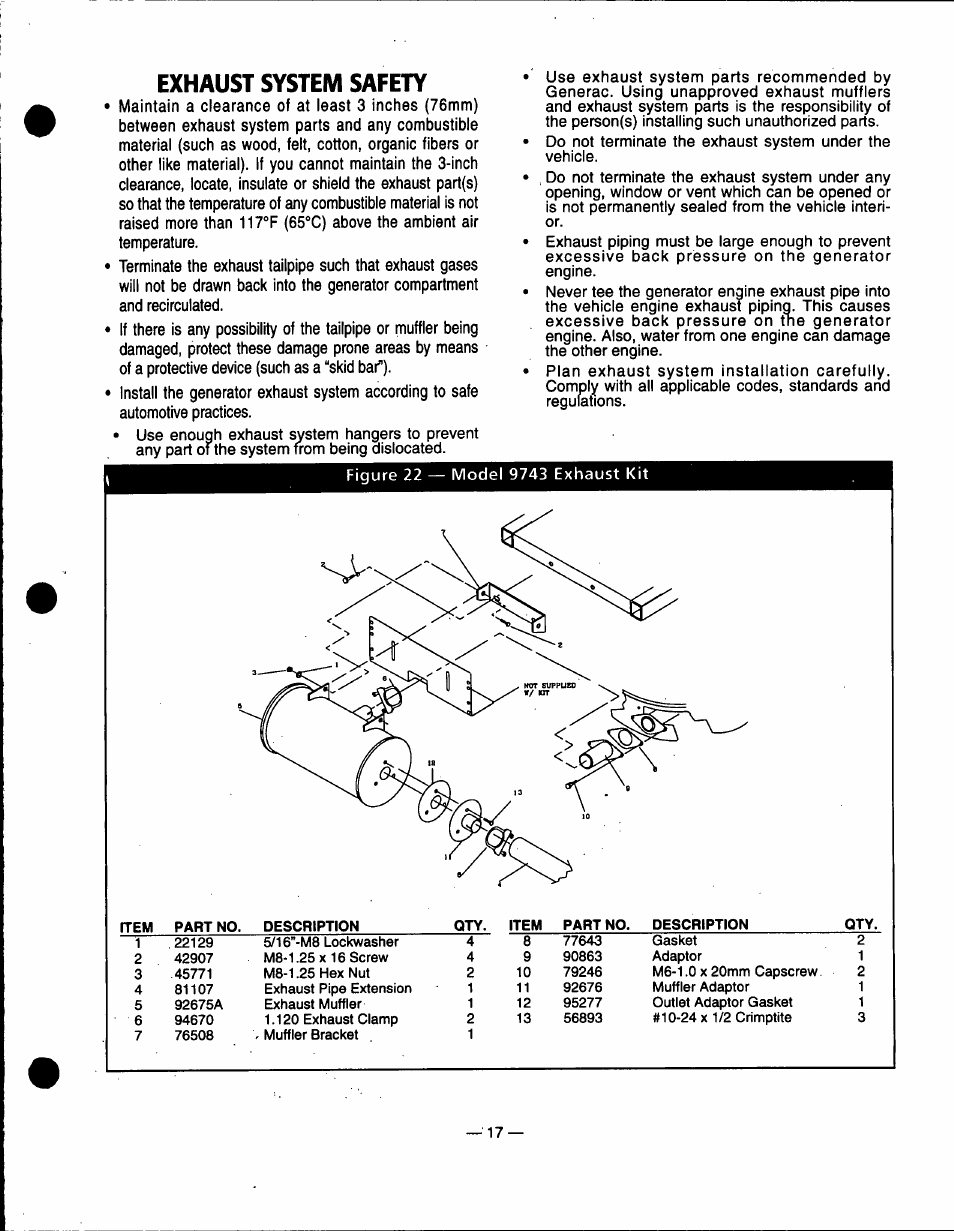 Exhaust system safety, Exhaust system safety 6 - 1 7 | Generac Power Systems 91355 User Manual | Page 19 / 32