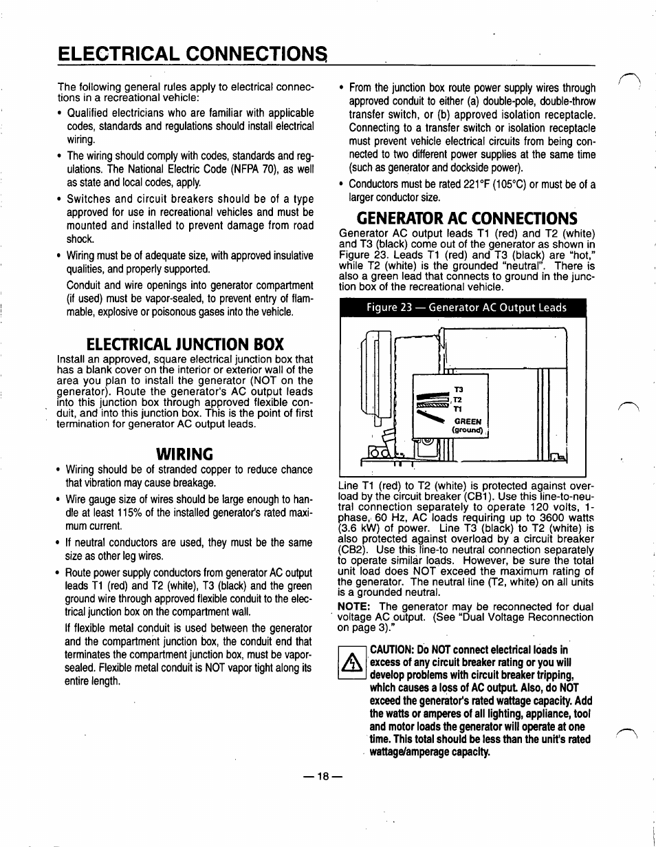 Electrical connections, Eleamcal junqion box, Wiring | Generator ac conneaions, Electrical junction box | Generac Power Systems 91355 User Manual | Page 20 / 32