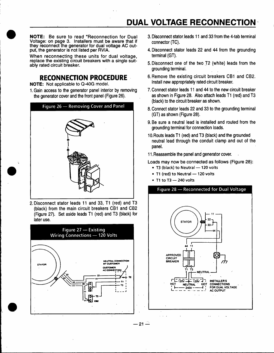 Reconneqion procedure, Reconnection procedure, Dual voltage reconnection | Generac Power Systems 91355 User Manual | Page 23 / 32